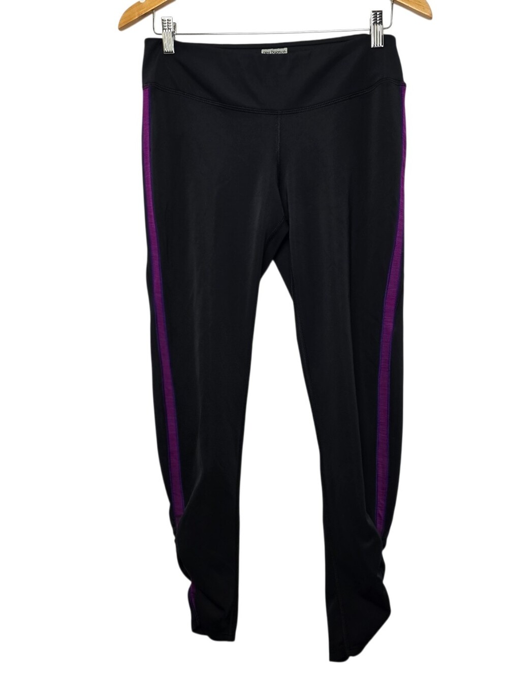 New Balance High Waist Leggings Ruched Hem Maroon Side Stripe Women's Large